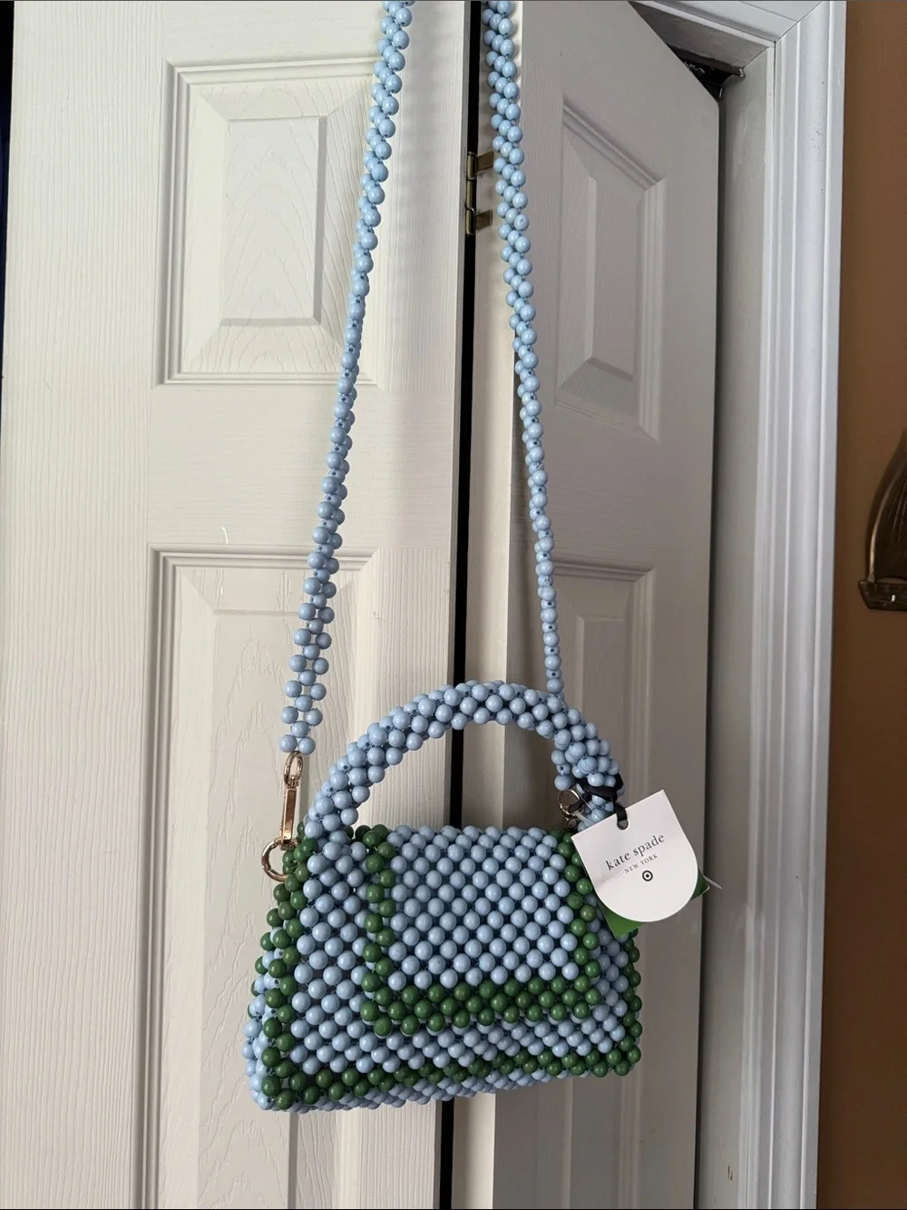 kate spade Light Blue and Green Beaded Mini Crossbody